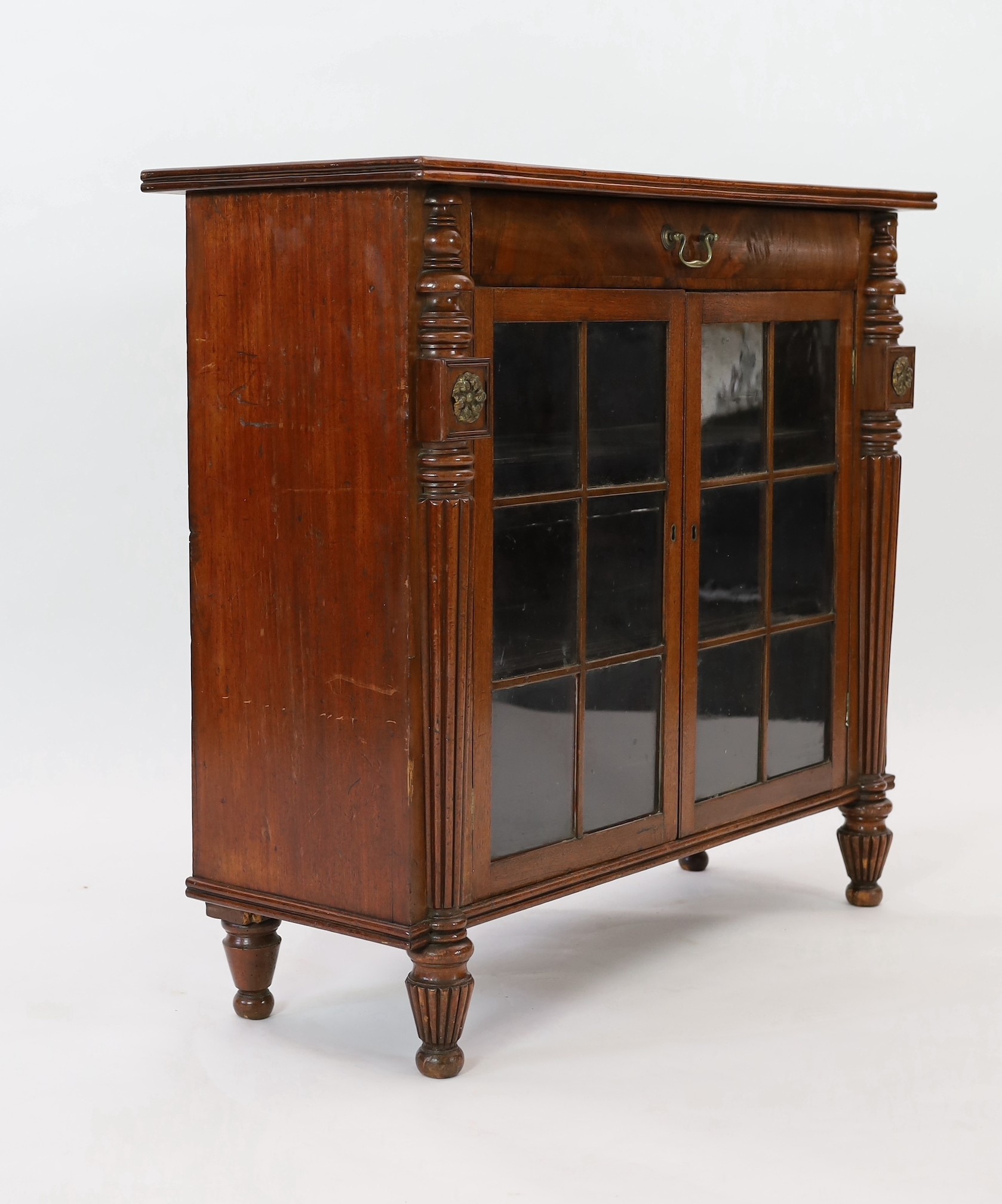 A George IV rosewood banded mahogany side cabinet, in the manner of Gillows, width 102cm, depth 40cm, height 93cm